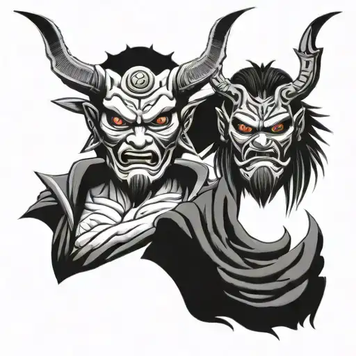 Samurai Down Mask Tengu And Oni Demon Mask Split Face Design
