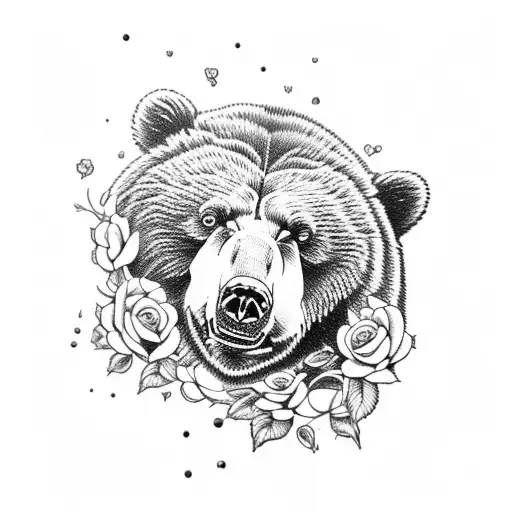 Brown Bear With Black Roses