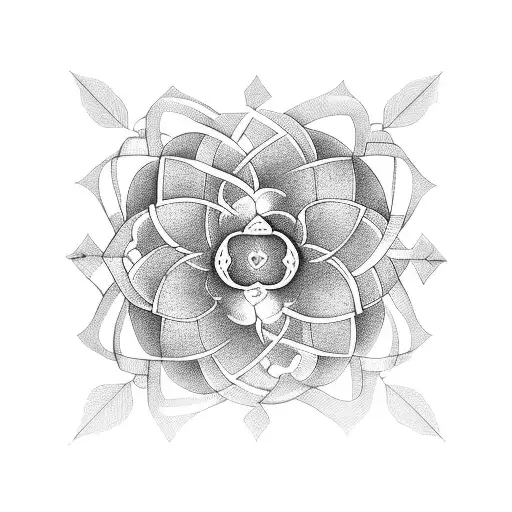 Hearts Intertwined With Lotus Flowers In A Geometric Pattern