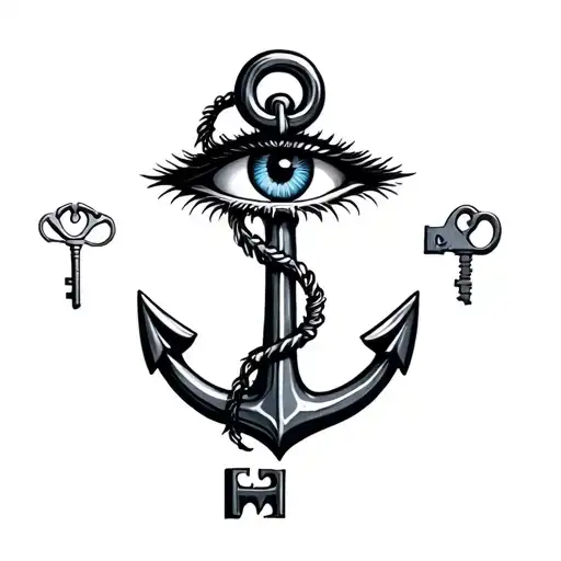 Anchor With A Key In The Center With A Detailed Eye In The Center Of The Key