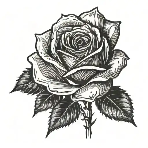 Small Black Tattoo Of A Rose That Is Breaking Like Glass With A Stem Coneccted