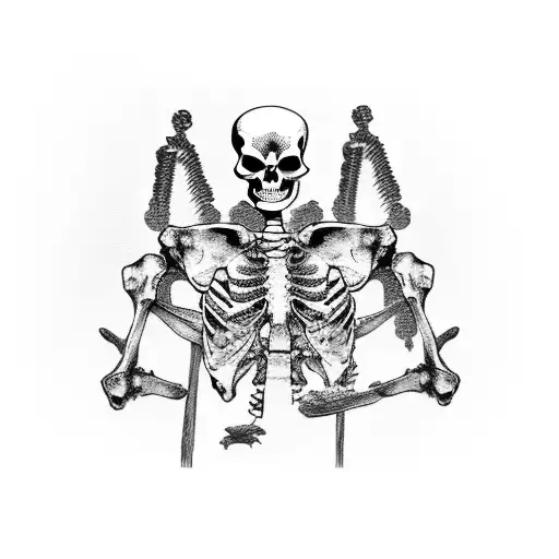 Gangster Skeleton With Guns On Ribs Coloured