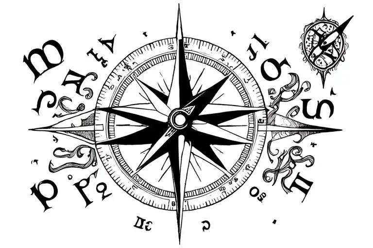 Compass With Letters And As A Pointer A Flash