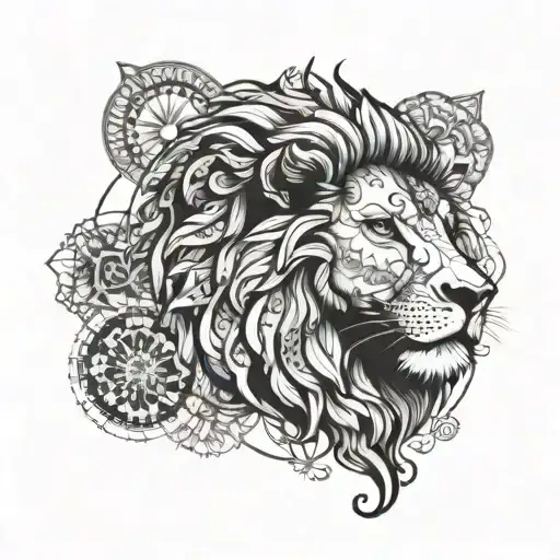 Lion With Mandala Background With A Sunset