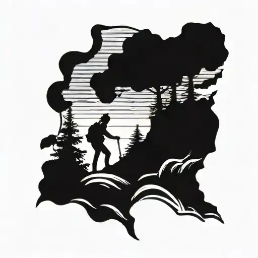 A Silhouette Of A Nurse Hiking Up A Mountain With A Sunset In The Background