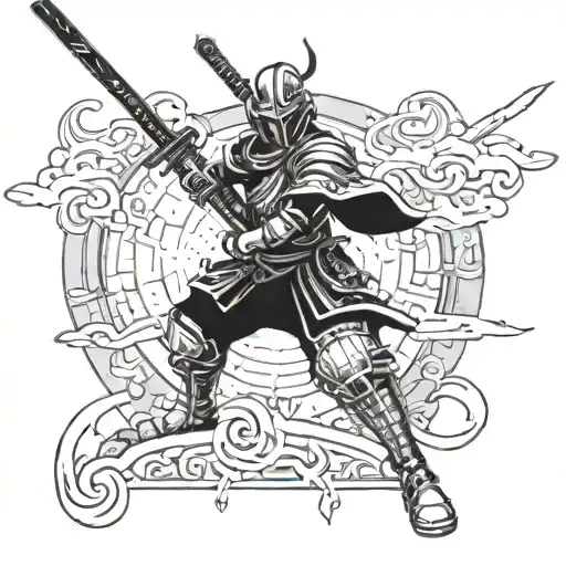 A Tattoo Design Combining Elements Of Space Exploration And Samurai Warriors