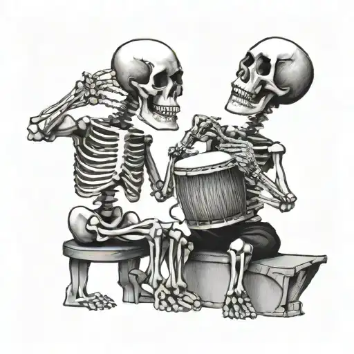 2 Skeleton Best Friends Playing Bongos Percussion
