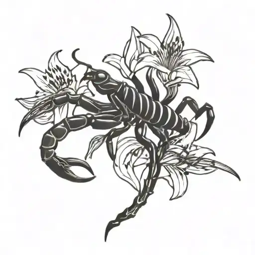 Scorpion Wrapped Around Red Spider Lily