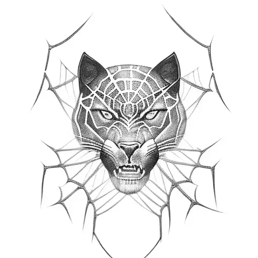A Black Panther With Intricate Spiderweb Patterns Surrounding It