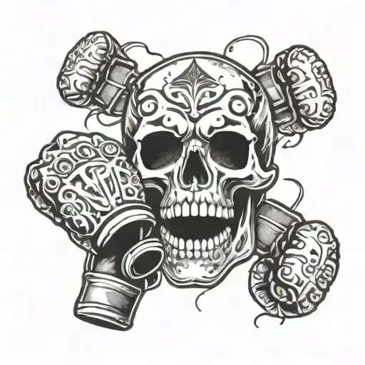 A Skull Wearing Muay Thai Gloves In A Blackwork Style
