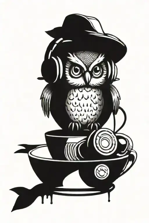 Owl With Earphones In A Cup