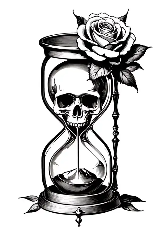 Hourglass With Skull Inside And Rose On Top