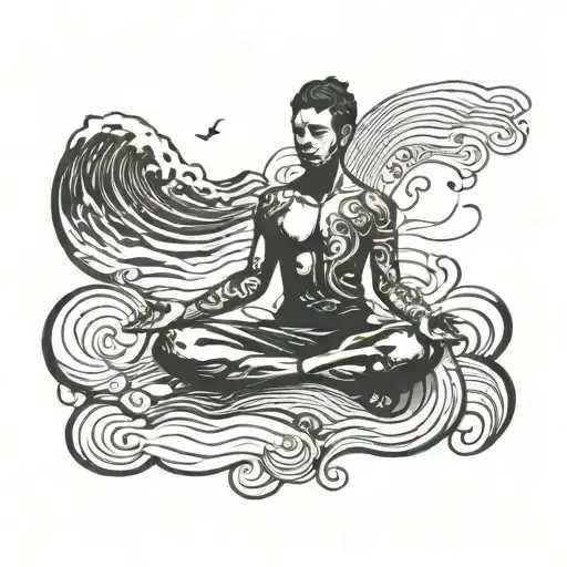 A Powerful Image Of A Person Meditating On The Beach With Waves And Music Notes Surrounding Them