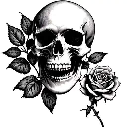 Skull Holding A Rose With His Mouth