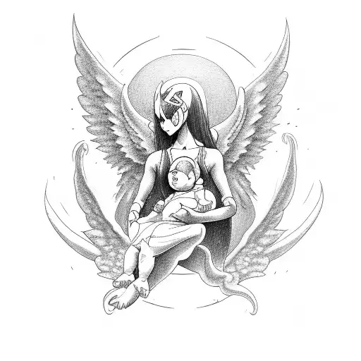 Demon Holding Baby With Giant Angle Wings