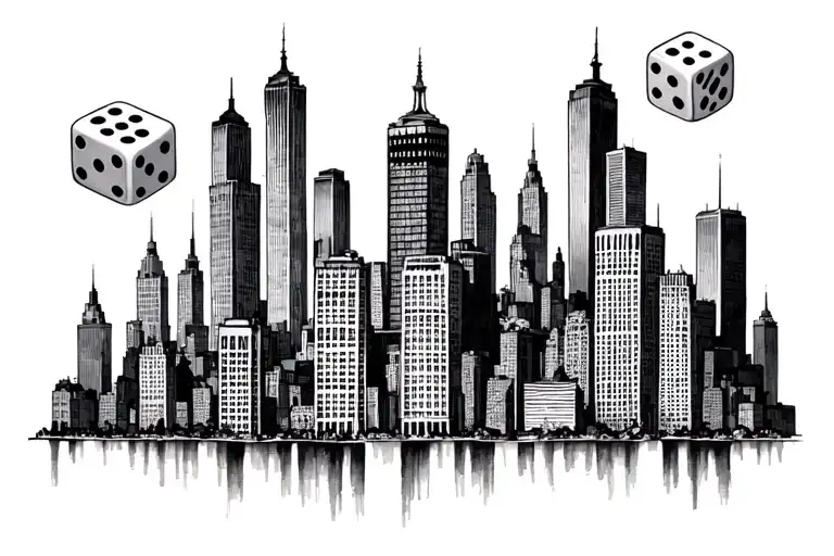 Nyc Skyline Buildings In A Line With 3 Dice Symbolizing The Gamble