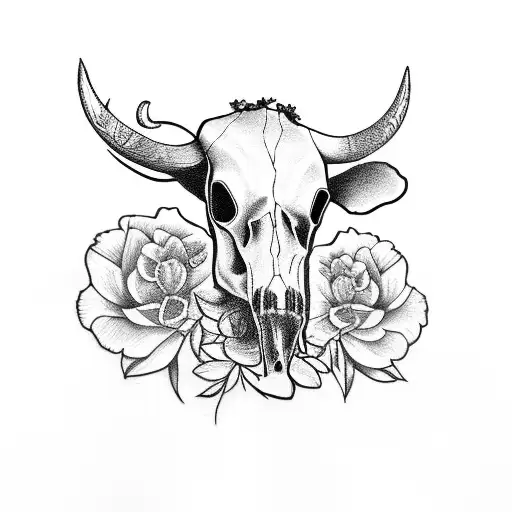Cow Skull With Flowers Behind It