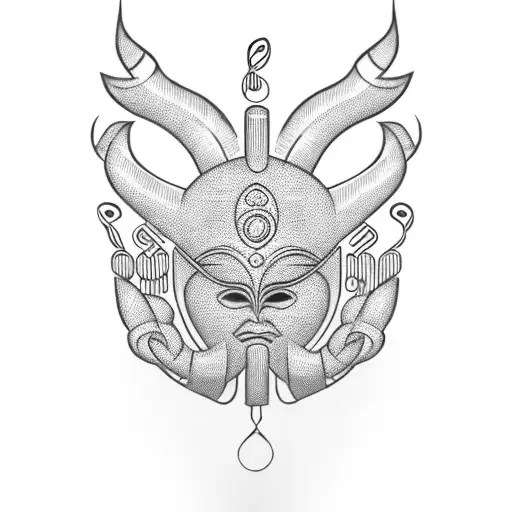 African Tribal Mask Surrounded By Musical Notes