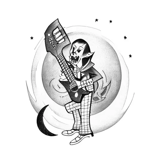 A Vampire Playing A Guitar Under The Moon And Stars