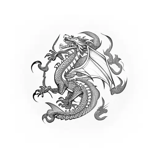 Dragon Flying Between Chrysanthemums