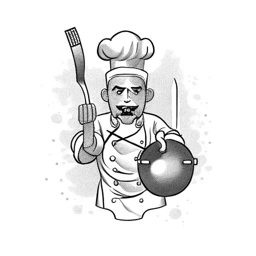 A Comic Book Style Tattoo Of A Chef Cooking Up A Storm In The Kitchen