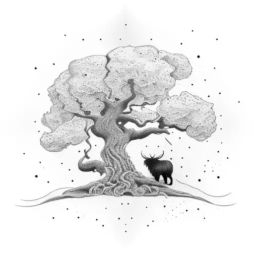 Oak Tree With Odin Hanging And Bleeding