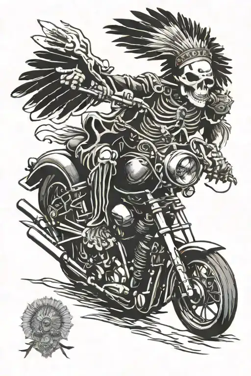 Indian Skeleton Riding Motorcycle Riding
