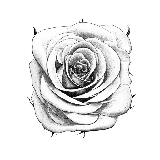 Rose With Two Leaf In Old School Style