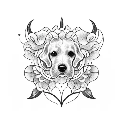 A Detailed Blackwork Tattoo Of A Dog Grooming Tools Intertwined With Floral Elements