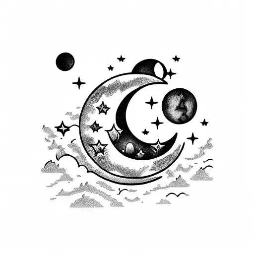 Moon With Hills And Stars