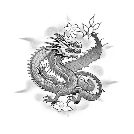 Dragon And Cherry Blossom Tree Leg Sleeve