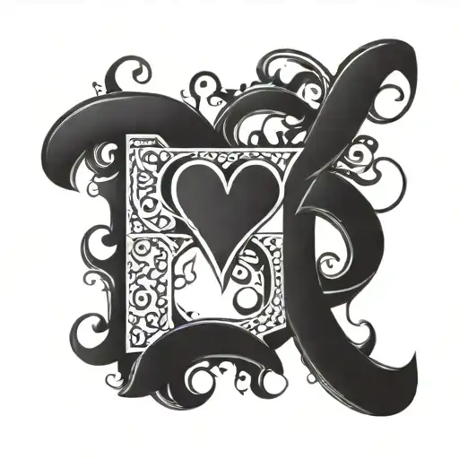 Black Heart Linking Letters C R