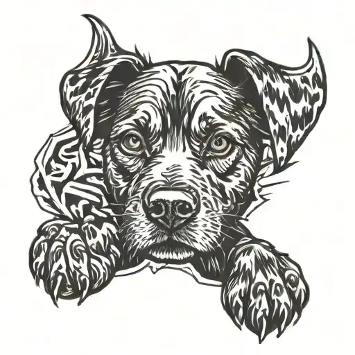 Dog Paw With Dog Pointy Ears Surrounded