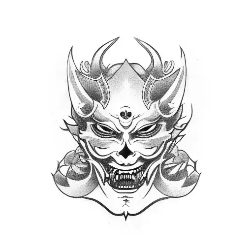 Hannya Mask Holding Dagger In Mouth