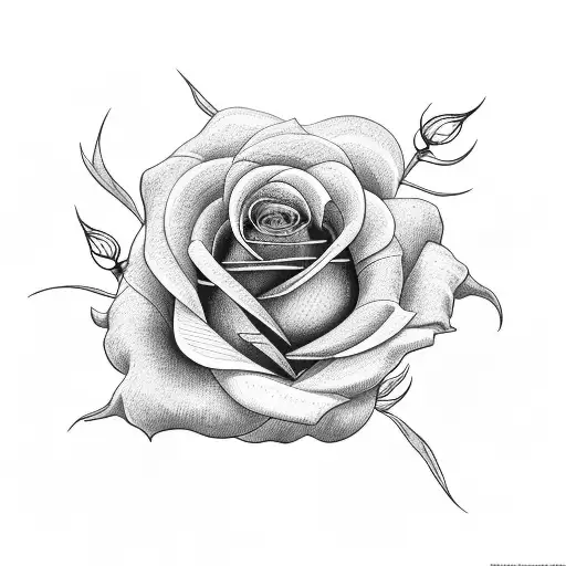 Rose With Two Leaf In Old School Style