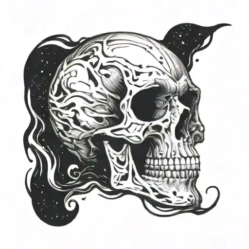 A Skull Made Of Brushstrokes Floating In Space