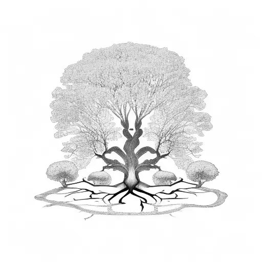 Oak Tree With Roots And Lizard Under It