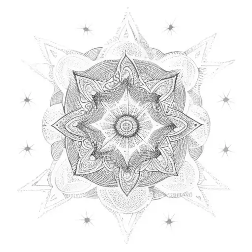 Mandala Star Surrounded By Tiny Stars