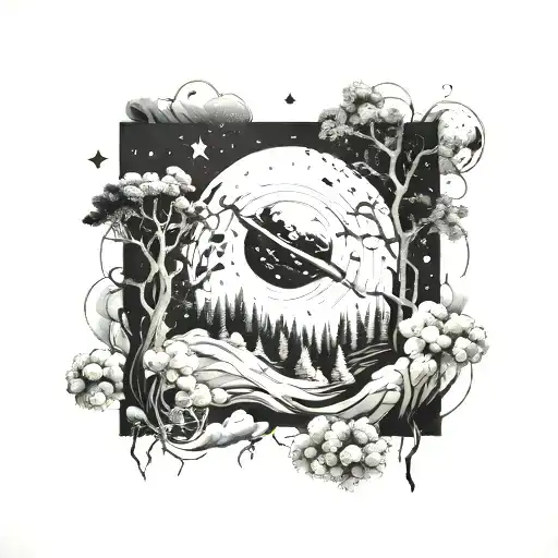 Space-themed Nature Scene With Brushstroke Details