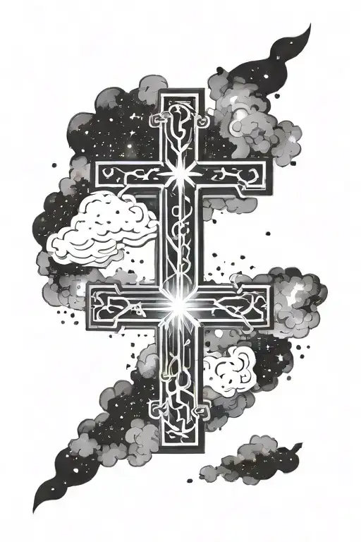 Christian Cross Containing Galaxy Filled Sky