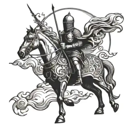 Knight Riding A Horse With The Sun