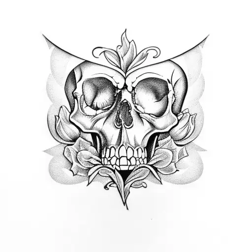 Tulip And Skull Inside An Hourglass