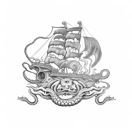 A Kraken Taking Down A Pirate Ship
