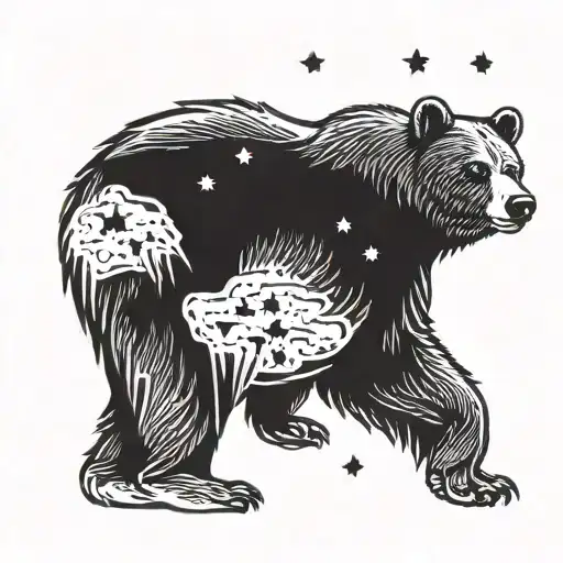 Grizzly Bear Looking Into Night Sky With Stars Shining