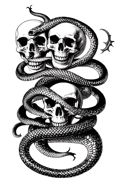 Snakes Wrapping Around Multiple Skulls