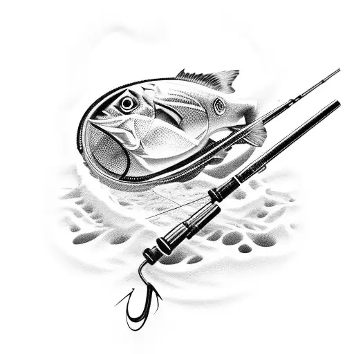 A Detailed Fishing Rod With A Silhouette Of A Volkswagen Golf In The Background
