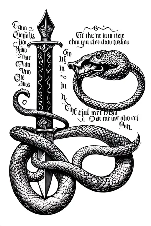 A Dagger With A Snake Wrapped Around It With A Latin Saying Under It