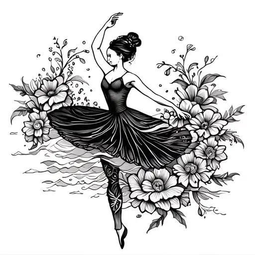 A Graceful Ballerina Dancing On The Waves Of The Ocean Surrounded By Vibrant Flowers