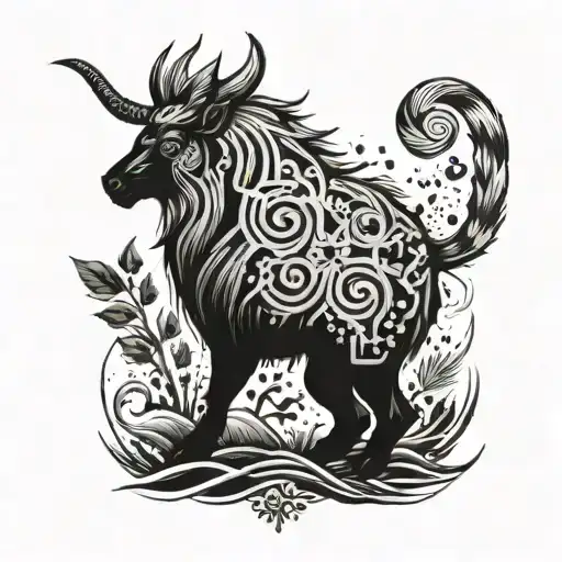 Combine Brushstroke Patterns With A Grunge-inspired Tattoo Of A Mystical Nordic Creature