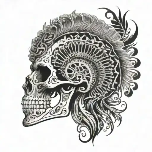 Male Peacock Fanning Frathers Into A Skull